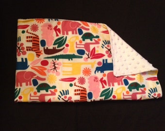 Blanket Stoller Blanket Security Minky Blanket...2-d Zoo Primary  with Minky Dot