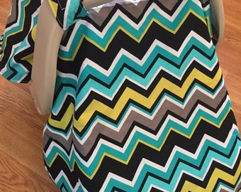 Car Seat Canopy..Baby Car Seat ..Canopy Carseat Cover... Lagoon Chevron ......Michaelmoodesign