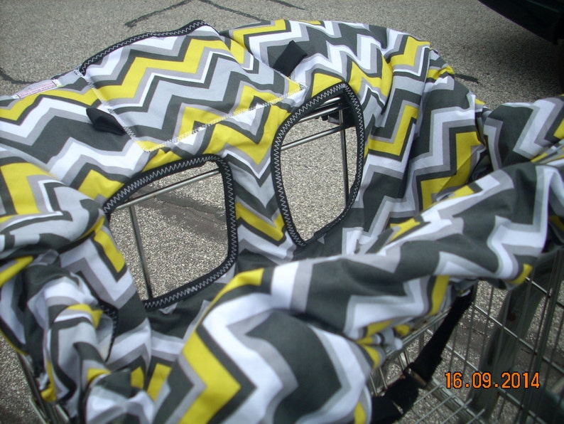 Shopping Cart cover for boy or girl.....Citron Chevron by Michael Miller image 2