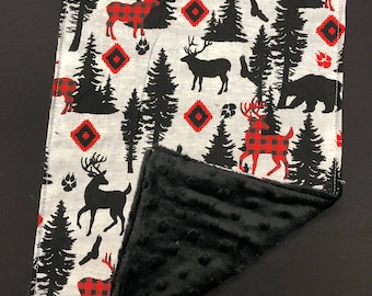 Burp Rag Boutique Burp Cloth..Buffalo Plaid Animals and Minky fabric