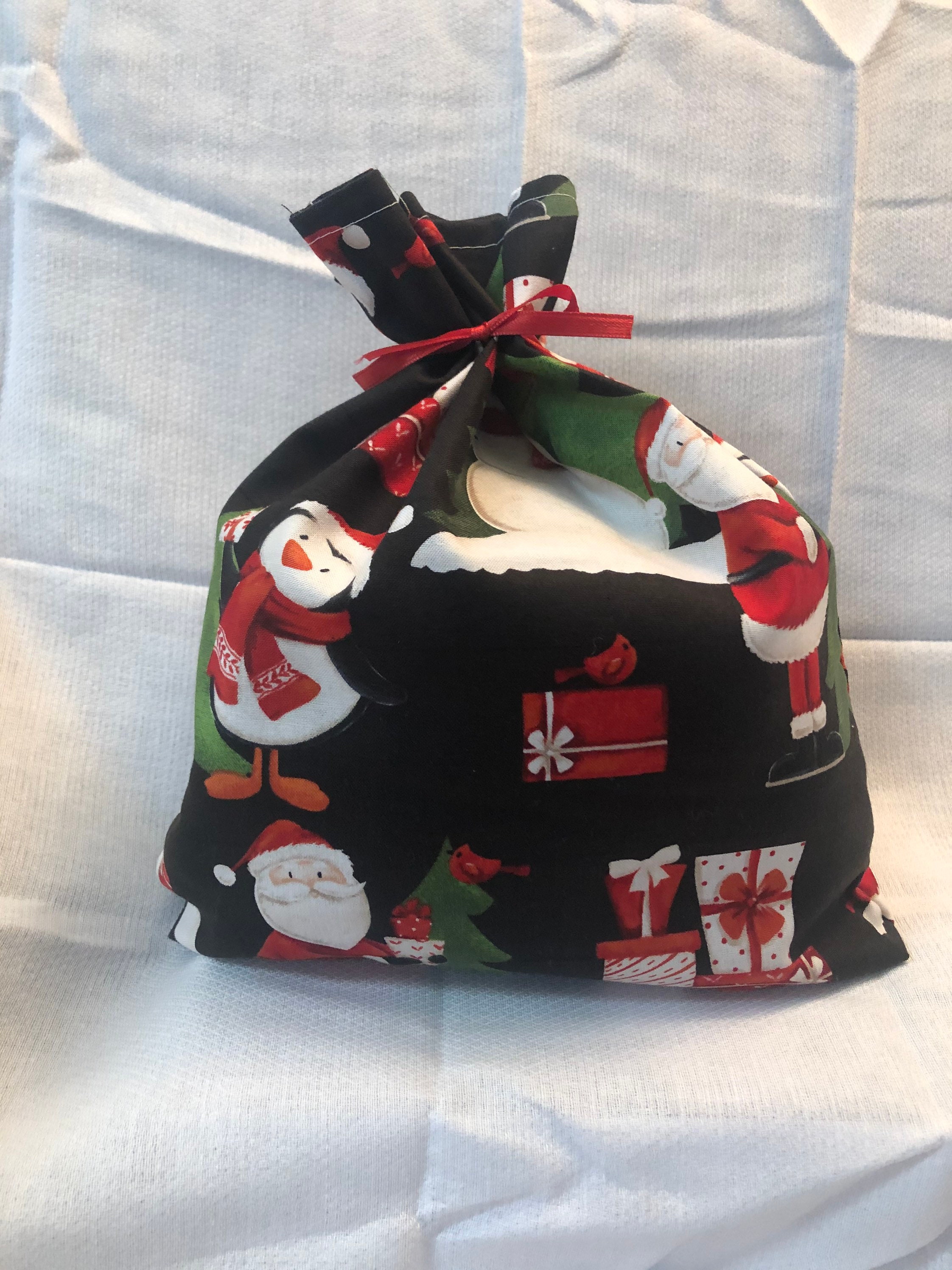 Christmas Fabric Gift Bag Eco Friendly Bag Ribbon Tie Etsy