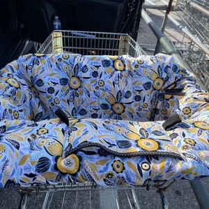 Shopping Cart cover  for boy or girl..... Mustard and Blue floral …by michaelmooodesign