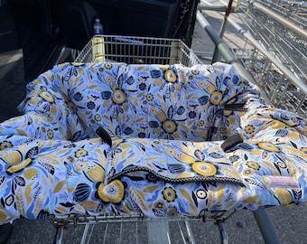 High Chair Cover Shopping Cart cover  for boy or girl..... Mustard and Blue floral …by michaelmooodesign