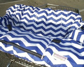 Boutique Shopping Cart cover or restaurant high chair cover for boy or girl.....Large Chevron in Royal Blue