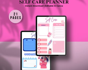 Self Care Planner: Daily Mental Health Journal (Digital Download, Canva Editable)