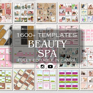 Paquete de contenido de Instagram de belleza y spa / Plantilla editable de Canva / Publicaciones en redes sociales / Cuidado de la piel, bienestar, estética