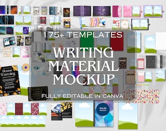 Writing Material Mockup Bundle | 100+ Editable Canva Templates | Book, Binder, Flyer, Planner & Notebook Mockups