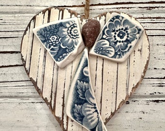 HEART ANGEL ... Ornament - Gift Tag - Wine Bottle Tag with a little ANGEL created from pre-loved dishes