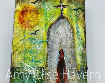 The Little Church with Yellow Sky original painting by Texas Artist Amy Elise Havern