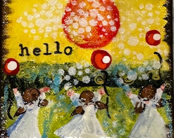 HELLO - Small Original Painting 4" x 4"