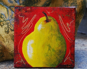 Pear original painting art red green