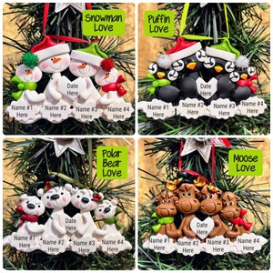 Family of 4 Orca Gnome Moose Gingerbread Snowman Bear Puffin Eagle Salmon Eskimo Otter Seagull+ Polymer Clay PERSONALIZED Christmas ORNAMENT