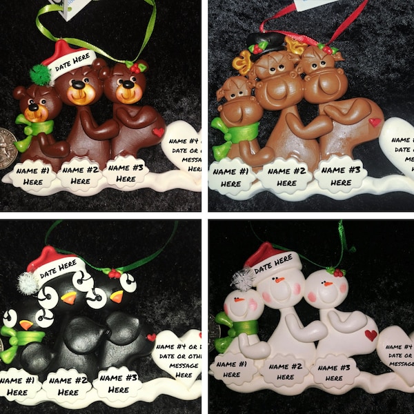 Pregnant Family of 3 Moose, Snowman, Bear, Puffin, or Cardinal Expecting 2nd child New Parents PERSONALIZED Christmas clay ORNAMENT Rebecca