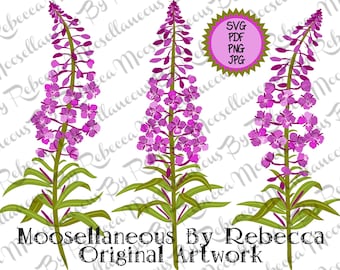 Fireweed Trio Themed Digital Files SVG PDF PNG jpg Alaskan Wild Flower Herb Clipart For Sublimation dtf Vinyl ++ Moosellaneous By Rebecca