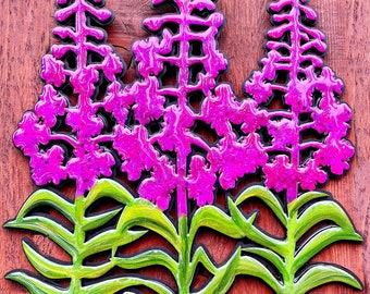 GORGEOUS Fireweed and Lupine Wall Art Home Decor Made in Alaska, USA Moosellaneous By Rebecca Hand Painted OOAK Wildflower Wall Hanging