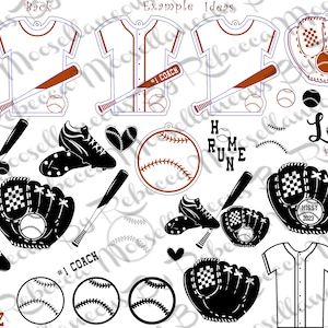 Baseball Themen SVG Digitale Dateien Laser Plotter geschnitten Dateien für Glowforge LC40 Cricut...Base Ball Fledermaus Jersey Handschuh Trainer Geschenk Bonus Dateien