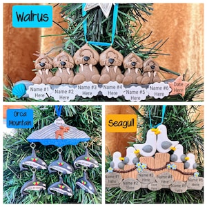 Family of 6 Orca Gnome Moose Gingerbread Snowman Bear Puffin Eagle Salmon Eskimo Otter Seagull+ Polymer Clay PERSONALIZED Christmas Ornament