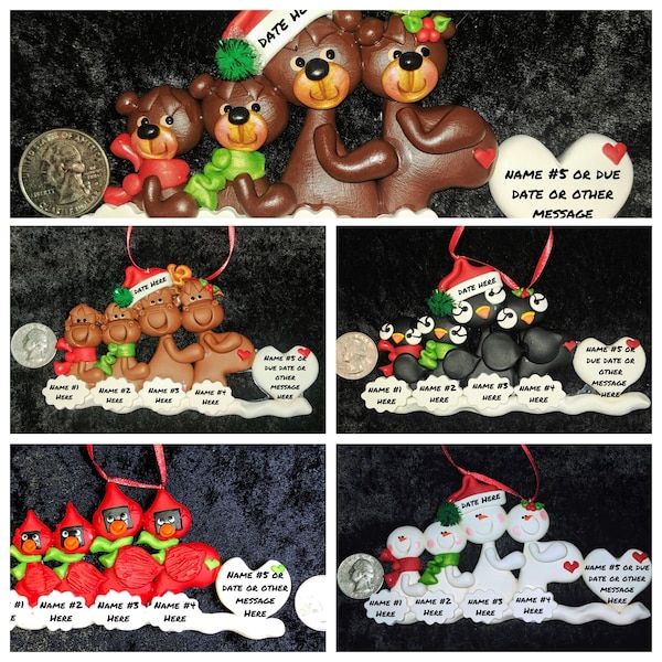 Pregnant Family of 4 Moose, Snowman, Bear, Puffin, or Cardinal Expecting 3rd child Family New Parents PERSONALIZED Christmas ORNAMENT