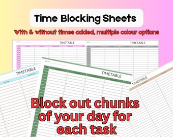 Time Blocking Printable | Timetable Schedule Sheets | Daily Planner | To-Do Organiser | 5 Colour Options | PDF