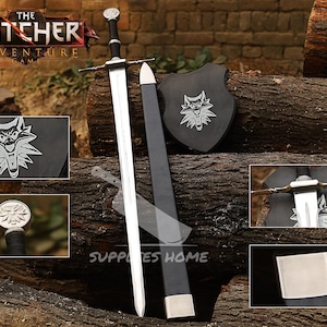 Handmade Witcher Sword, White Wolf Monster Slayer Sword with Scabbard, Geralt of Rivia Steel Sword, Wild Hunt Replica Sword, Christmas Gift