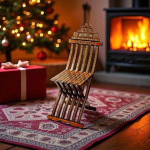 Mother of Pearl Inlay Walnut Chair – Foldable Handmade Accent Seating, Luxury Wood Mosaic Décor, Gifting Furniture