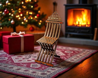 Perlmutt-Inlay-Walnuss-Stuhl - faltbare handgefertigte Akzent-Sitzmöbel, luxuriöses Holzmosaik-Dekor, Geschenkmöbel