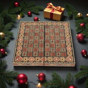 Mother-of-Pearl Inlay Chess & Backgammon Set (30 cm, 12 Inches) – Handmade Damascus Mosaic Folding Wood Board