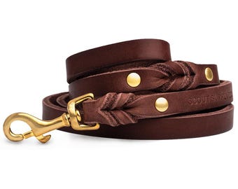Scout Versorgung Klassische Leder Hundeleine | Starkes, strapazierfähiges, dickes Vollnarbenleder | Wasserdichte und rostfreie Messingbeschläge