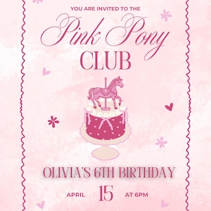 Pink Pony Club Coquette Style Birthday Party Invitation Flyer Template | Editable Canva Invite | Girl&#39;s Birthday Printable