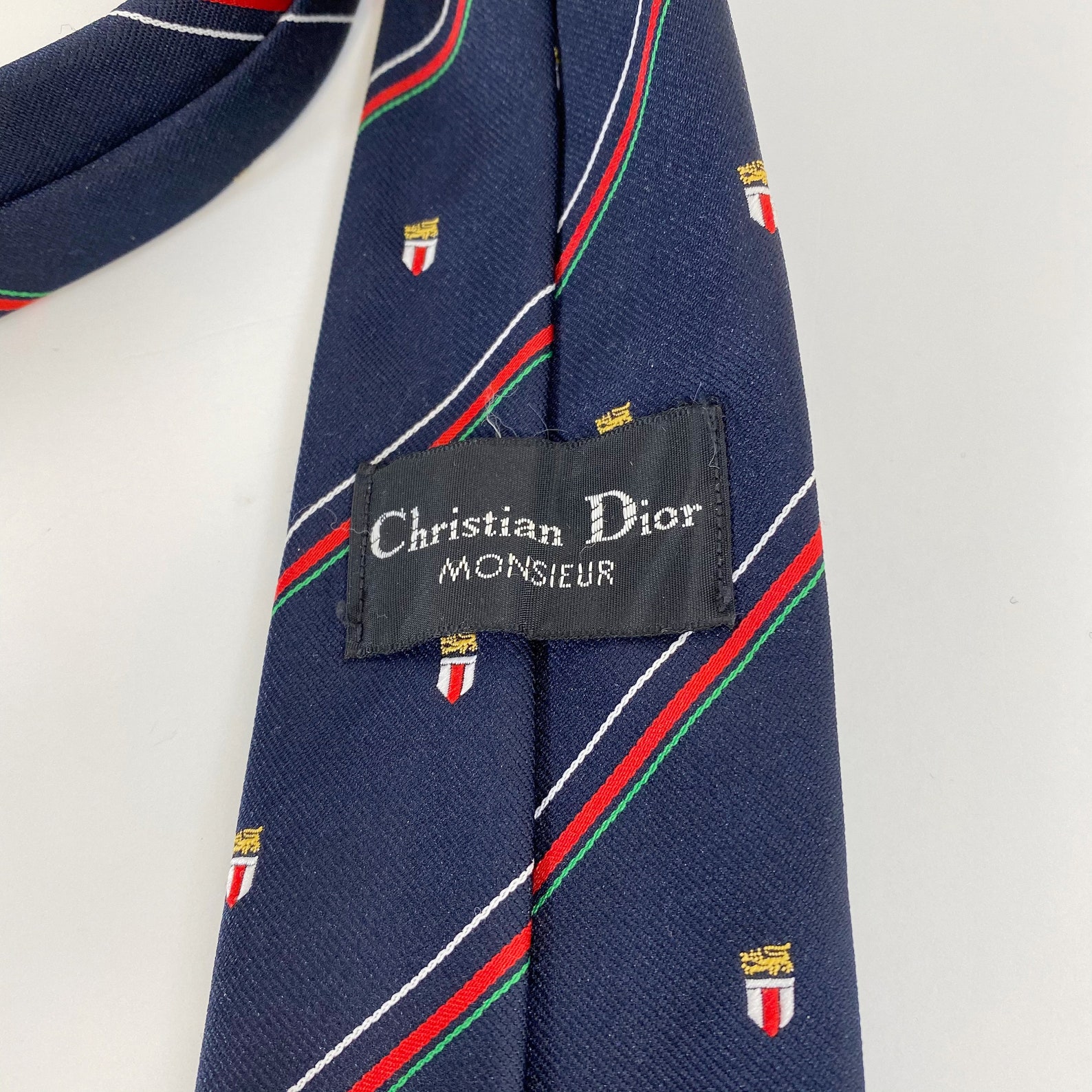 Vintage Christian Dior Monsieur Navy Blue Crest Tie Etsy