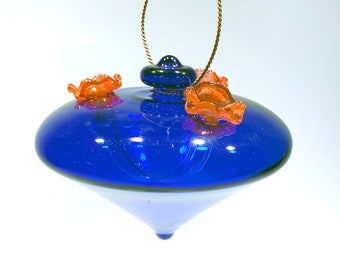 Hand‑Blown Cobalt Blue Hummingbird Feeder | Borosilicate Glass & Copper | Spring | Mother's Day gift