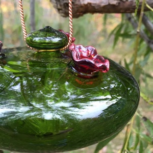 Green Glass Hummingbird Feeder // Upcycled // Nature Gifts // Bird Feeder image 3