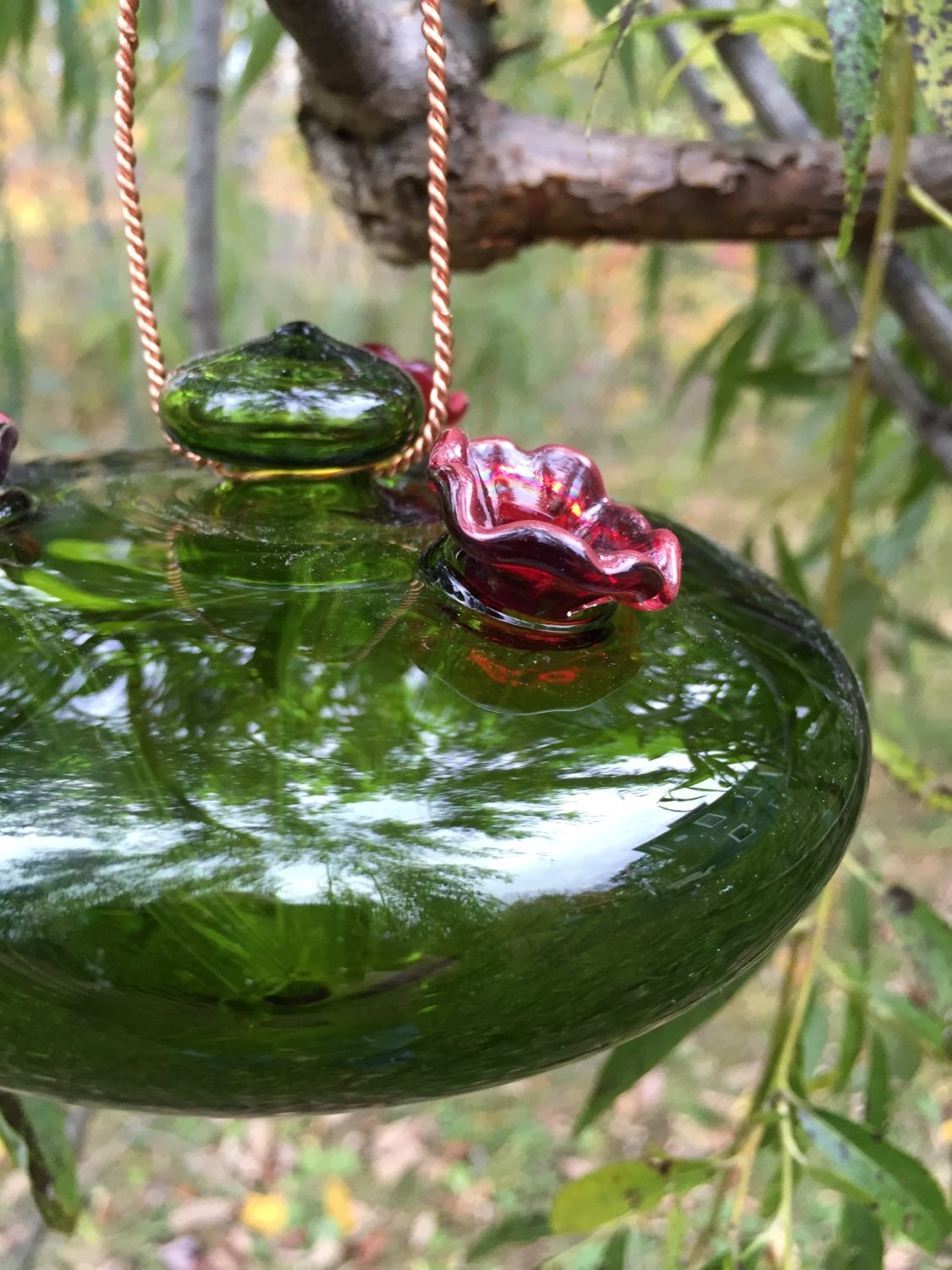 Recycled Glass Hummingbird Feeder Green // Upcycled // Etsy