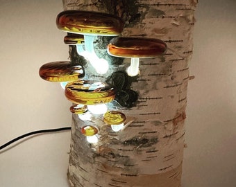 Amber Shelf Mushroom Lamp | Fungi Lover Gift | Cottagecore Decor | Handmade Glass Lamp | Unique Night Light