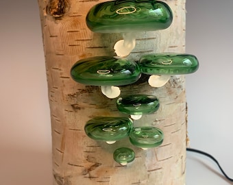 Hand Blown Glass Mushroom Shelf Lamp | Cottagecore Night Light | Borosilicate Glass Home Decor | Unique Handmade Fungi Art