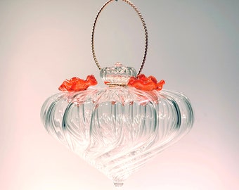 Hand‑Blown Clear Swirl Hummingbird Feeder | Borosilicate Glass & Copper | Spring | Mother's Day gift