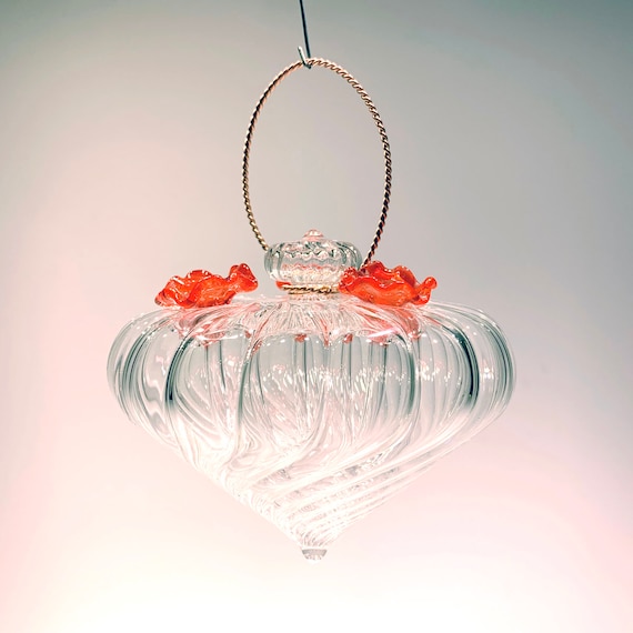 Hand‑Blown Clear Swirl Hummingbird Feeder | Borosilicate Glass & Copper | Spring | Mother's Day gift