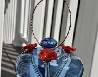 Hand‑Blown Light Cobalt Blue Hummingbird Feeder | Borosilicate Glass & Copper | Spring | Mother's Day gift
