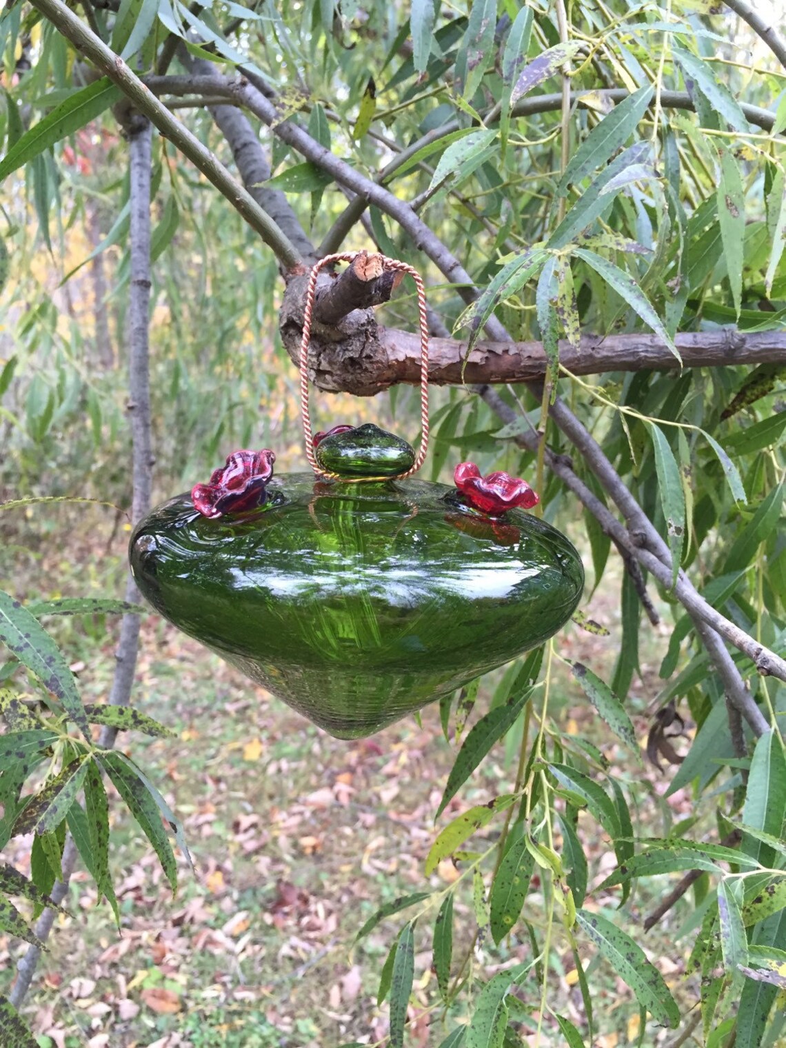 Recycled Glass Hummingbird Feeder Green // Upcycled // Etsy