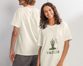 Meditate oversized t-shirt, Vintage cotton streetwear, Motivational cozy apparel, Gym clothing, Creative gift idea, Minimalistic graphic tee