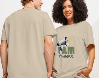 I Am Powerful t-shirt, Minimalist graphic tee, Unisex cotton self love gift, Modern typography top, Oversized lounge top, Manifestation wear