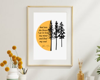 En het bos in ga ik om gek te worden en mijn ziel te vinden John Muir Muurdecoratie Inspirerende kunstprint/inspirerende poster/literair decor