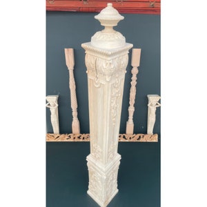 Newel Post For Farmhouse Stair, Wooden Stair Parts, Walnut Newel Post, Giant Handcarved Wooden Newel Post