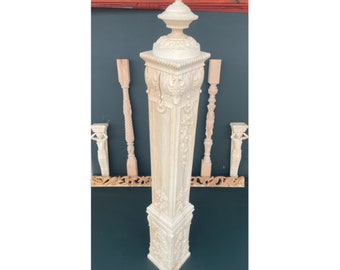 Newel Post For Farmhouse Stair, Wooden Stair Parts, Walnut Newel Post, Giant Handcarved Wooden Newel Post