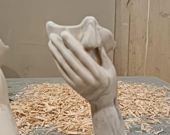 Hand Carved Ash Wood Hand Sculpture, Abstract Figure Art, Minimalist Home Decor Statue, Spiritual Desk Ornament, Unique Handmade Gift