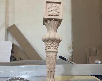 Handcrafted Beech Wooden Leg - Fully Carved Elegance, Durable and Versatile for Custom Furniture, Table or Chair Projects | LG-1022