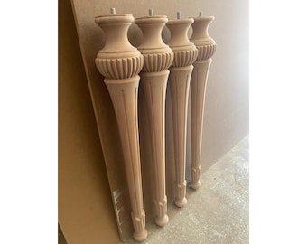 Hand-Carved Wooden Table Leg | Intricate Decorative Turned Furniture Leg | Custom Woodwork for Antique Restoration & Unique DIY SET OF 4
