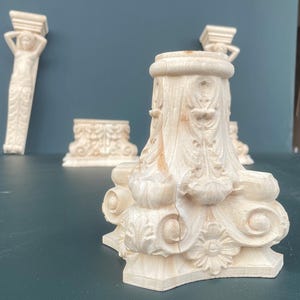 Handcrafted Wooden Acanthus Capitals, High-Quality Ornate Wood Applique - Classic Round Column Base, CAP-1000