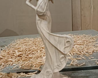 Hand Carved Wooden Dancing Lady Sculpture, Elegant Woman Figurine, Minimalist Natural Wood Decor, Modern Artistic Home Ornament