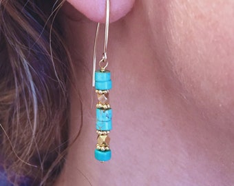 Cool Turquoise Stick Earrings i Vermeil